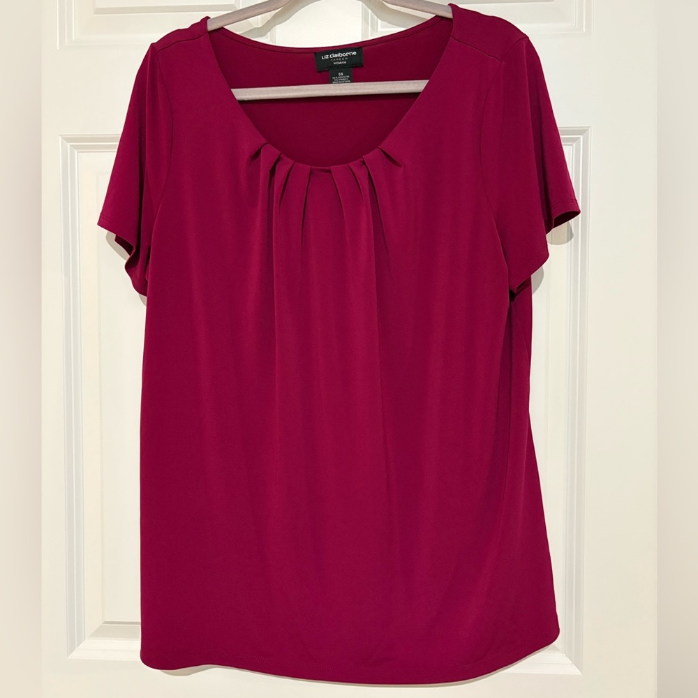 Liz Claiborne Red Flutter Sleeve Blouse Relaxed Fit